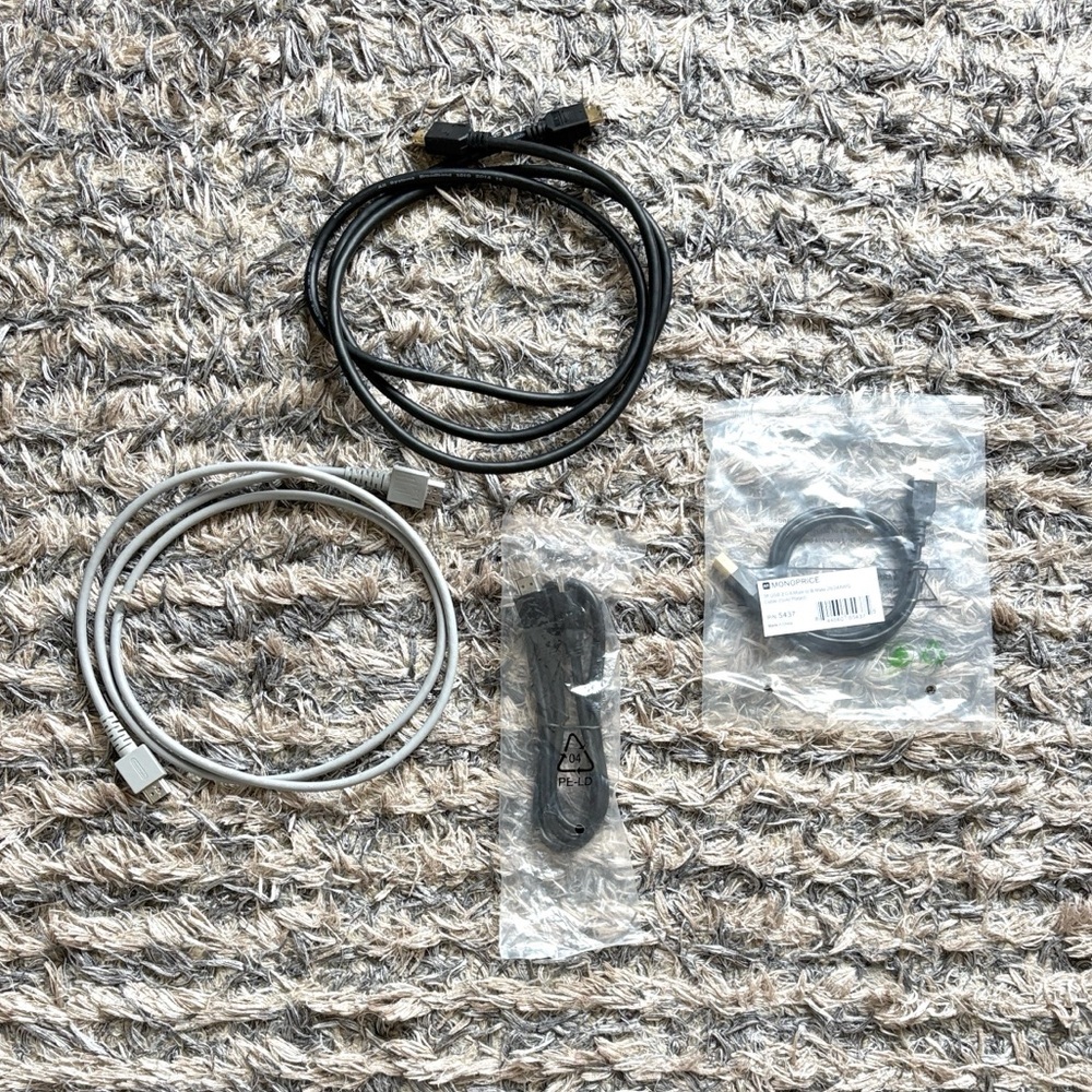 Bundle of Black Gray HDMI Cables 3, 5, 6ft plus 3ft USB 2.0 A Male to B Male